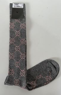 Neu mit Etikett: Gucci Greek Interlocking GG Kniestrümpfe in Silber/Pink Metallic 476525 