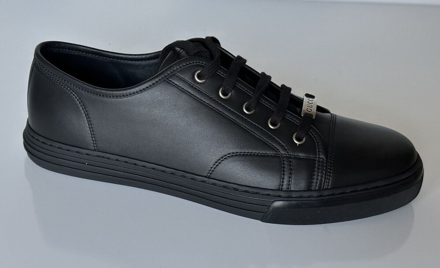 NIB Gucci Herren Low-Top-Sneaker aus schwarzem weichem Leder 10,5 US (Gucci 10) 423301 IT 