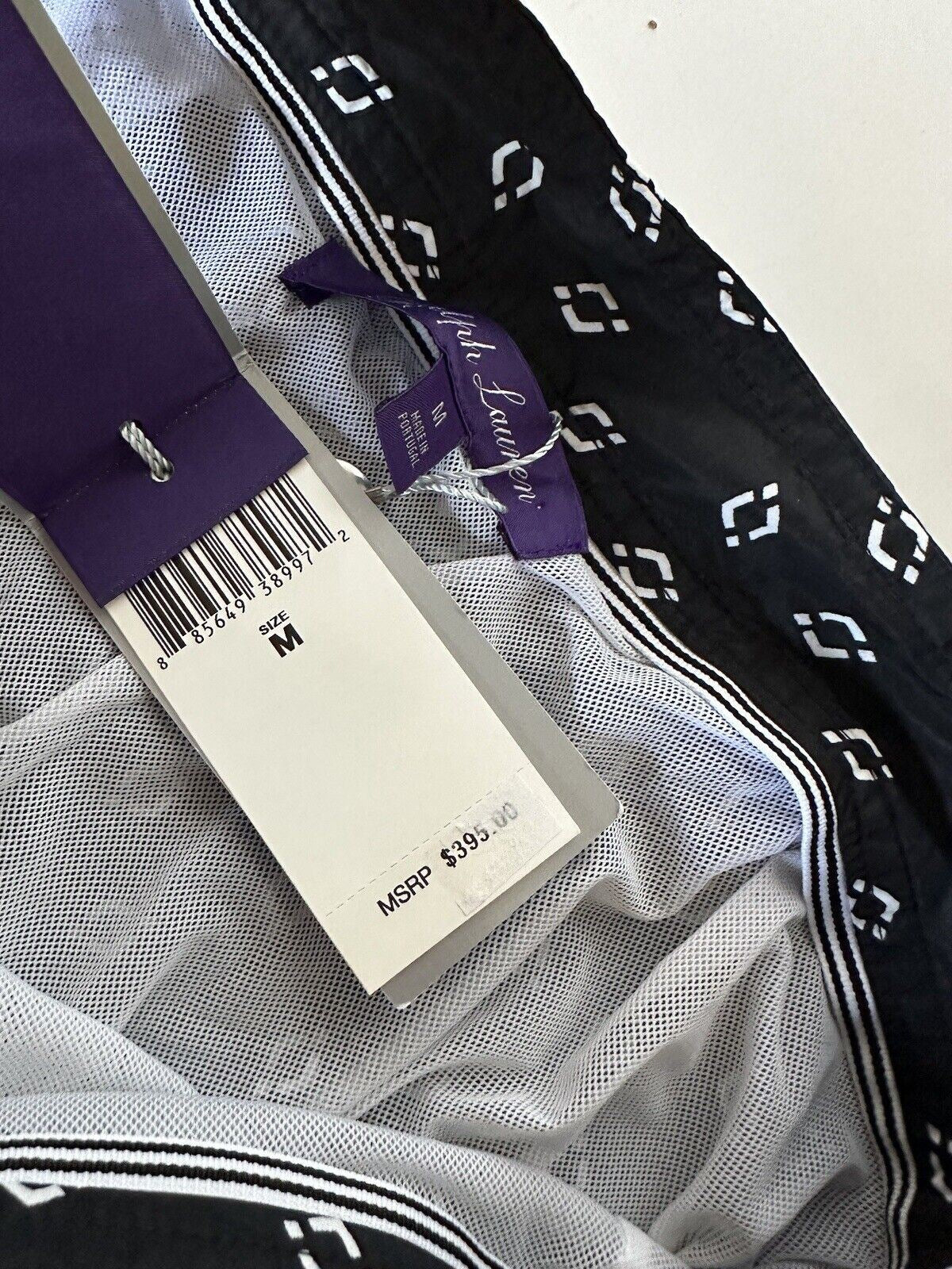 NWT $395 Polo Ralph Lauren Purple Label Mens Black Swim Shorts Trunks M Portugal