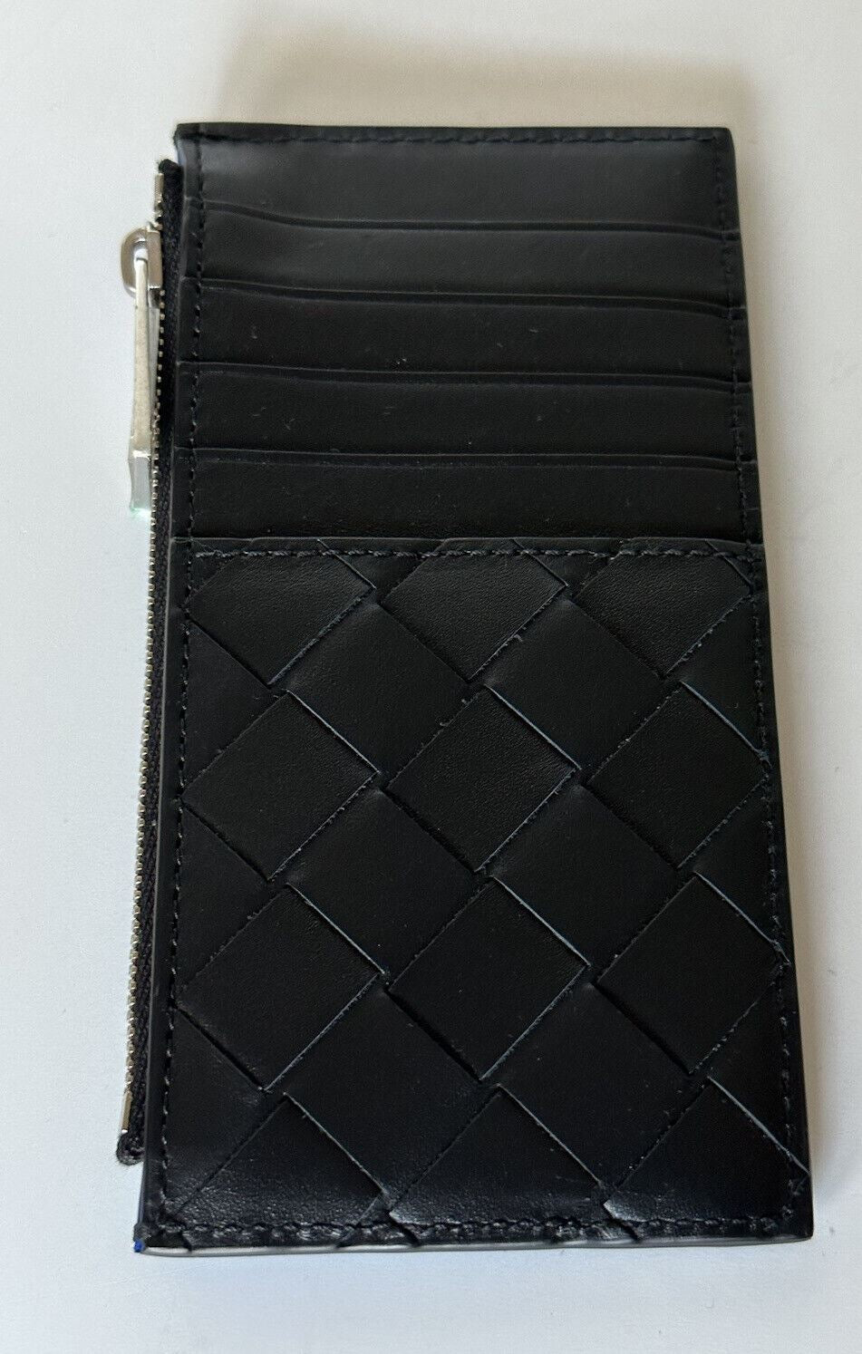 Новый тонкий кожаный кошелек Bottega Veneta Intreccio Weave черного/синего цвета, сделано в Италии