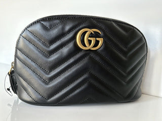 Neue Gucci GG Marmont Kosmetiktasche aus schwarzem Leder 625690 0416 IT 