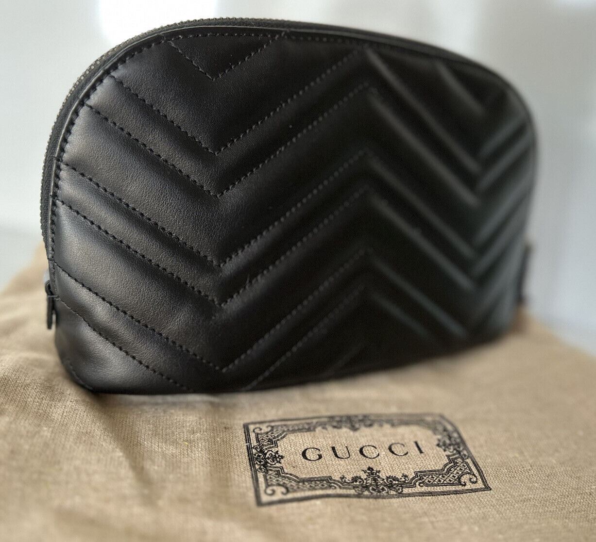 New Gucci GG Marmont Cosmetic Case Pouch Black Leather 625690 0416 IT