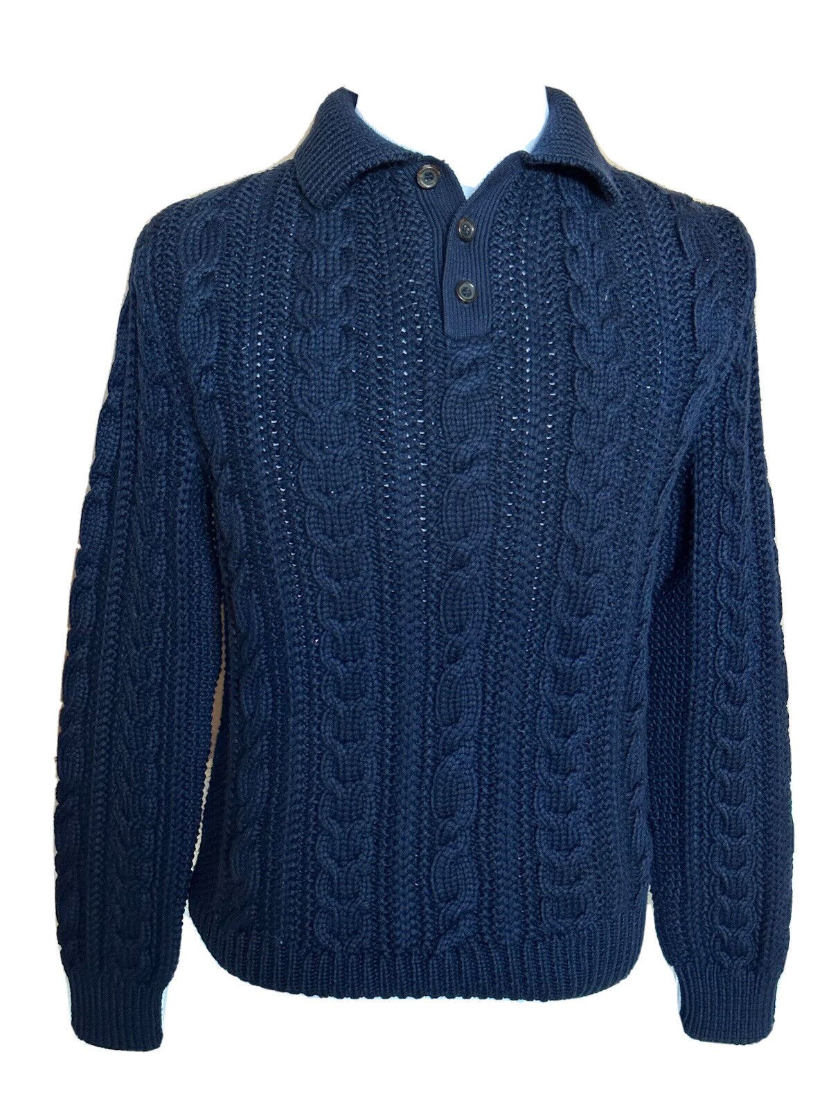 NWT $1095 Ralph Lauren Purple Label Knit Cotton Blue Sweater M Made in Italy