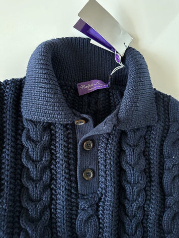 Neu mit Etikett: 1095 $ Ralph Lauren Purple Label Strickpullover aus blauer Baumwolle, M, hergestellt in Italien