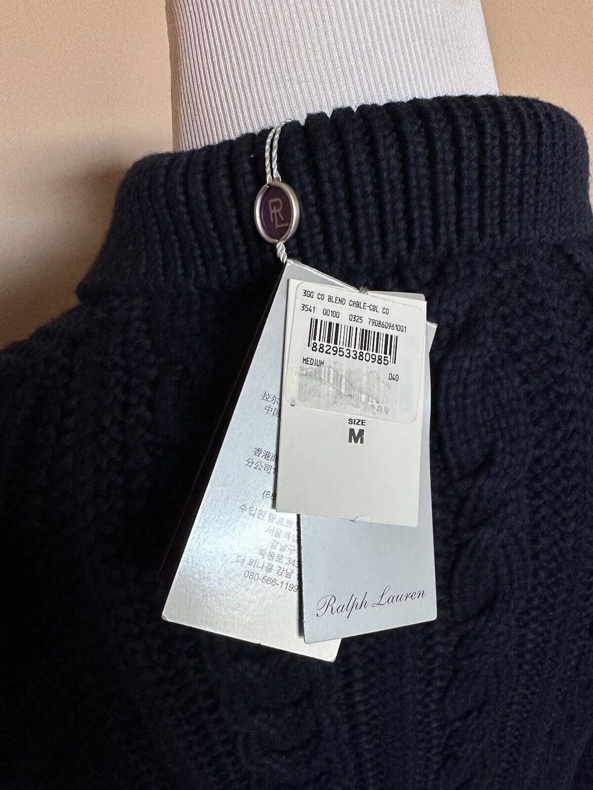 Neu mit Etikett: 1095 $ Ralph Lauren Purple Label Strickpullover aus blauer Baumwolle, M, hergestellt in Italien