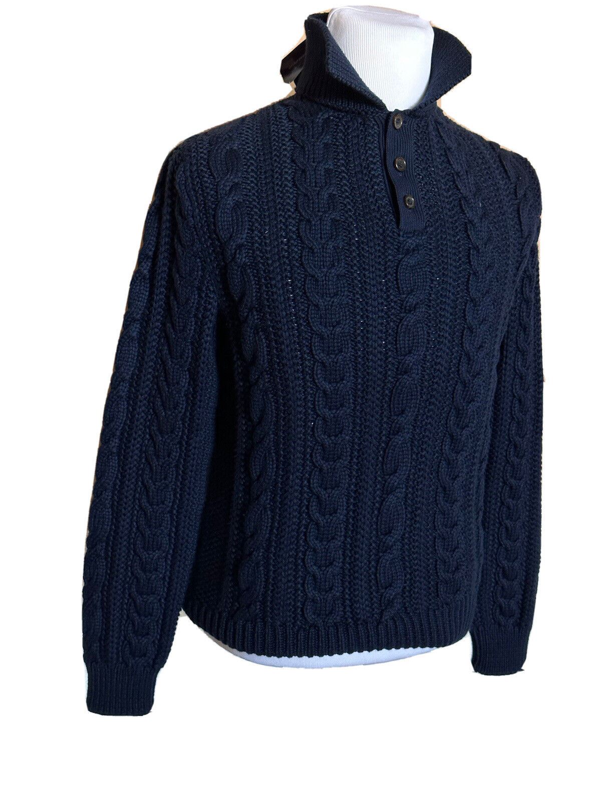 Neu mit Etikett: 1095 $ Ralph Lauren Purple Label Strickpullover aus blauer Baumwolle, M, hergestellt in Italien