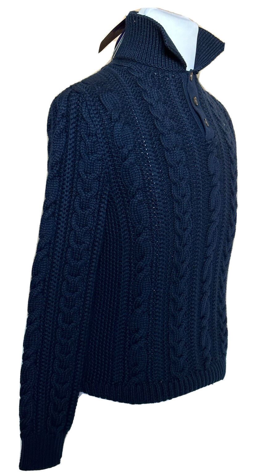 NWT $1095 Ralph Lauren Purple Label Knit Cotton Blue Sweater M Made in Italy