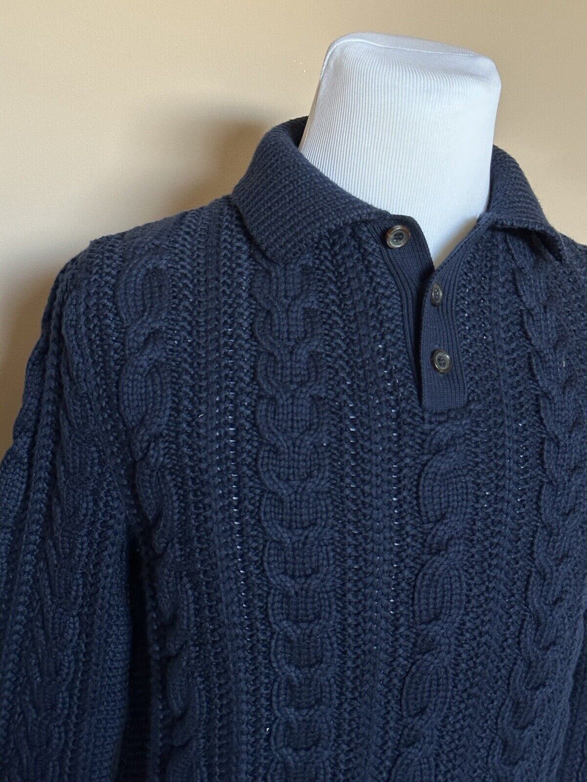 NWT $1095 Ralph Lauren Purple Label Knit Cotton Blue Sweater M Made in Italy