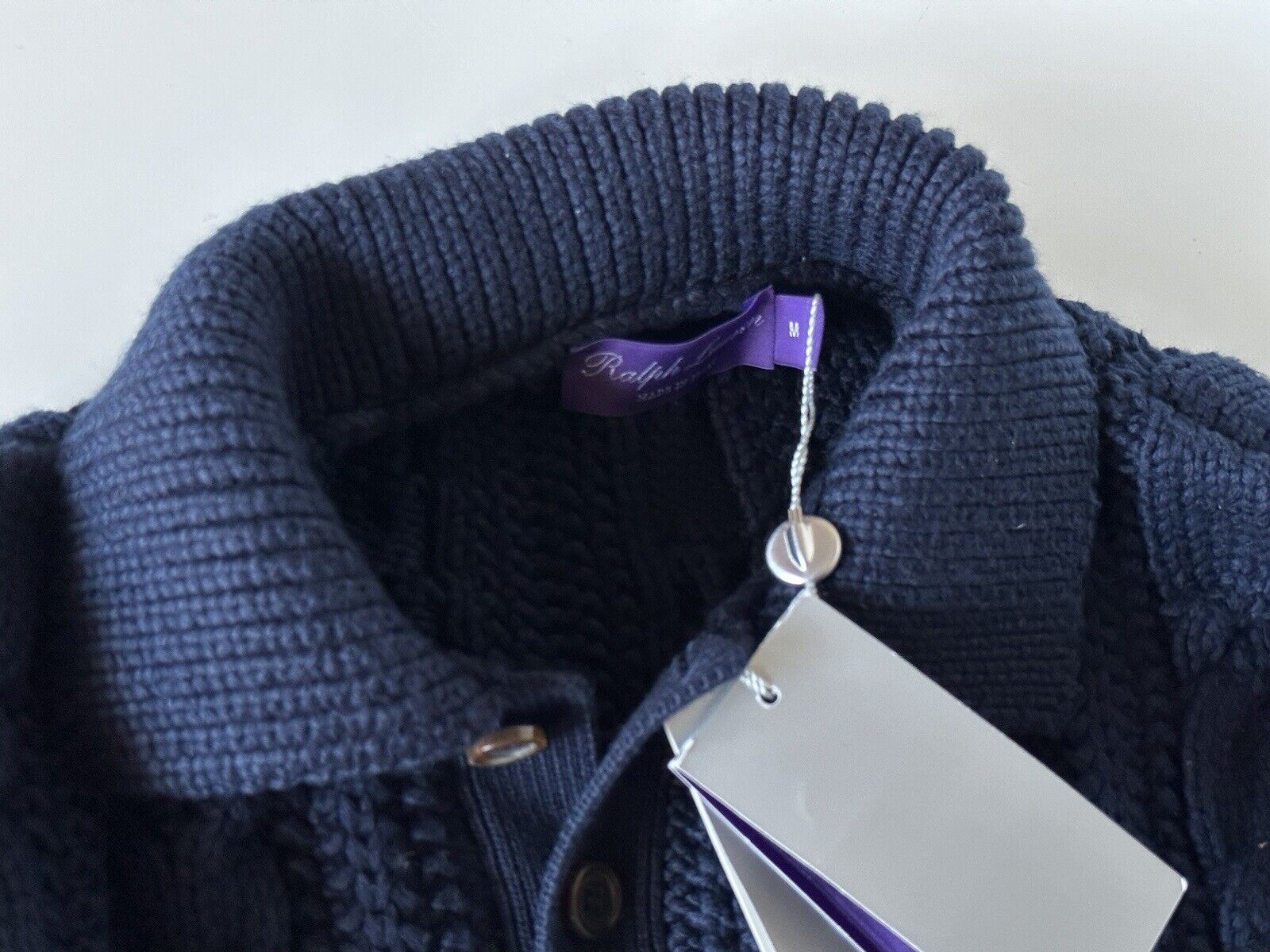 Neu mit Etikett: 1095 $ Ralph Lauren Purple Label Strickpullover aus blauer Baumwolle, M, hergestellt in Italien