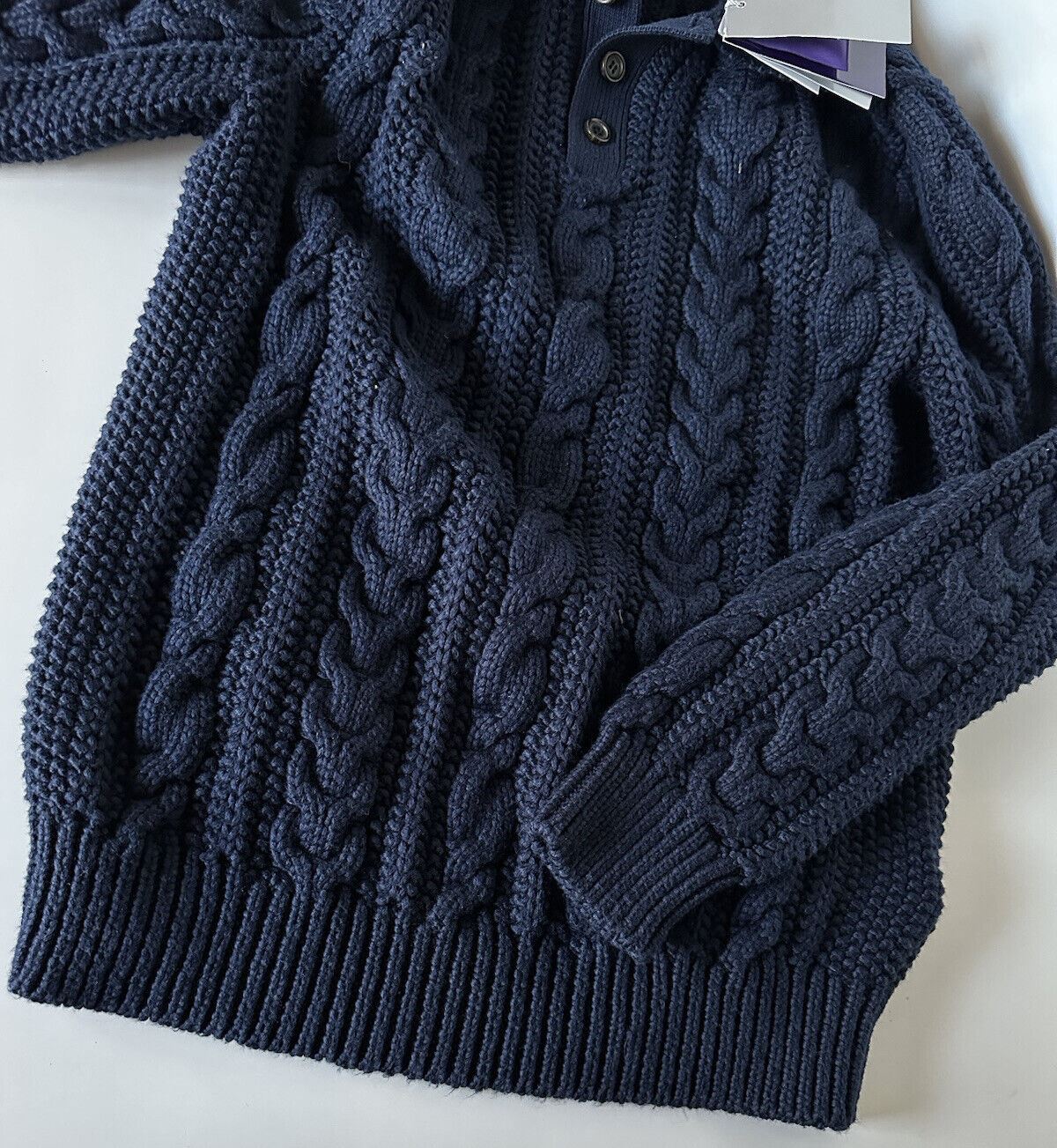 Neu mit Etikett: 1095 $ Ralph Lauren Purple Label Strickpullover aus blauer Baumwolle, M, hergestellt in Italien