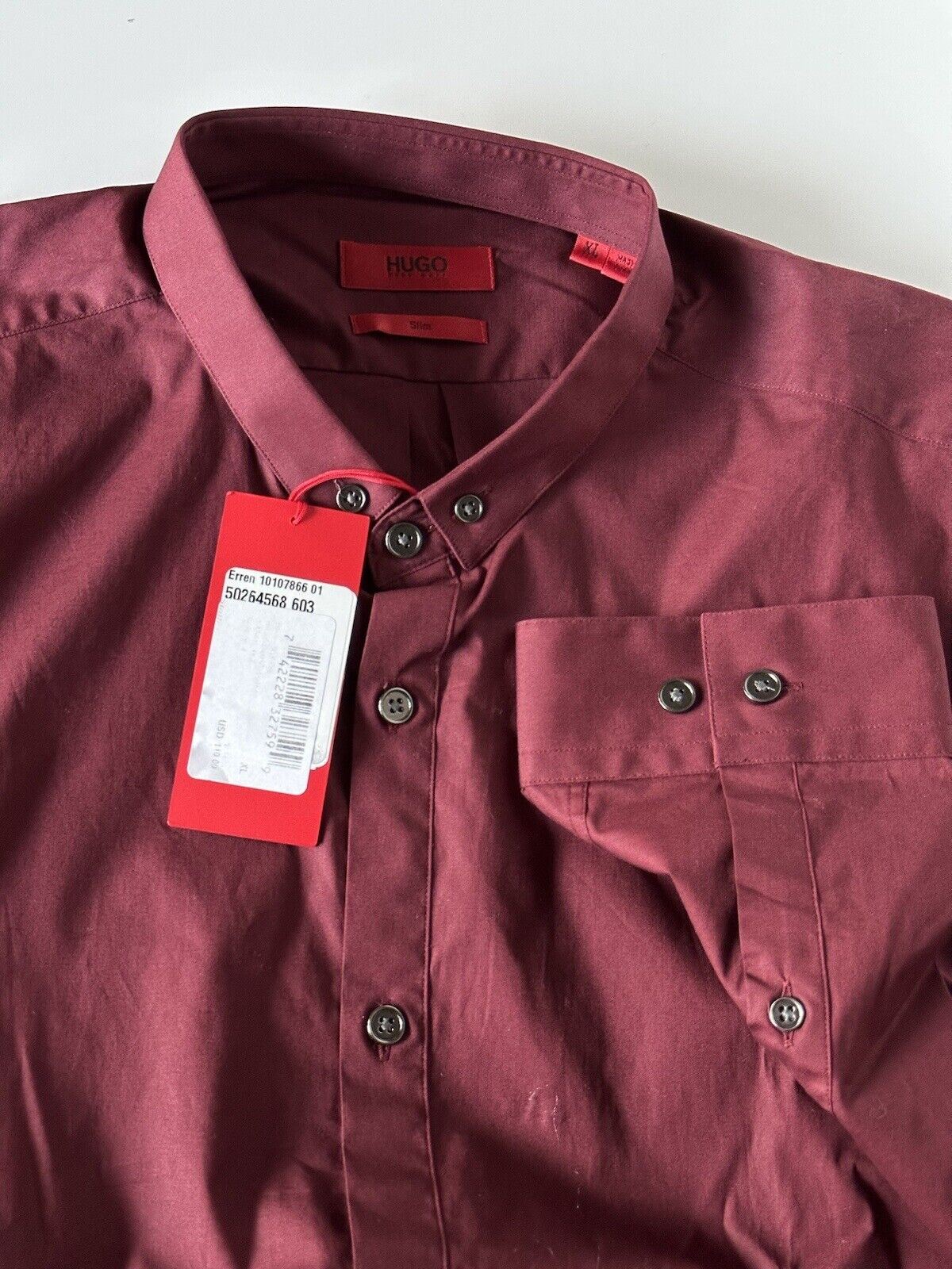 NWT BOSS Hugo Boss Men's Erren Modern Slim Fit Dark Red Dress Shirt XL