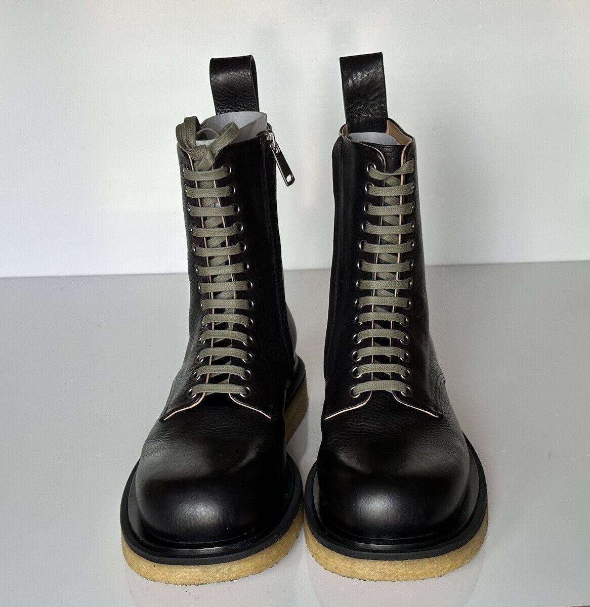 NIB $1450 Bottega Veneta Military Calf Leather Lace up Black Boots 9 US 610338