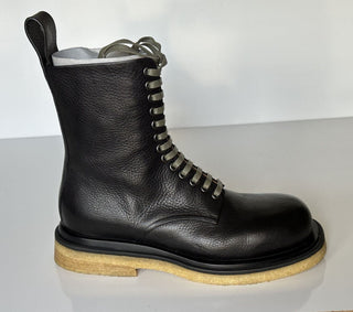 NIB $ 1450 Bottega Veneta Military-Kalbsleder-Schnürstiefel in Schwarz 13 US 610338