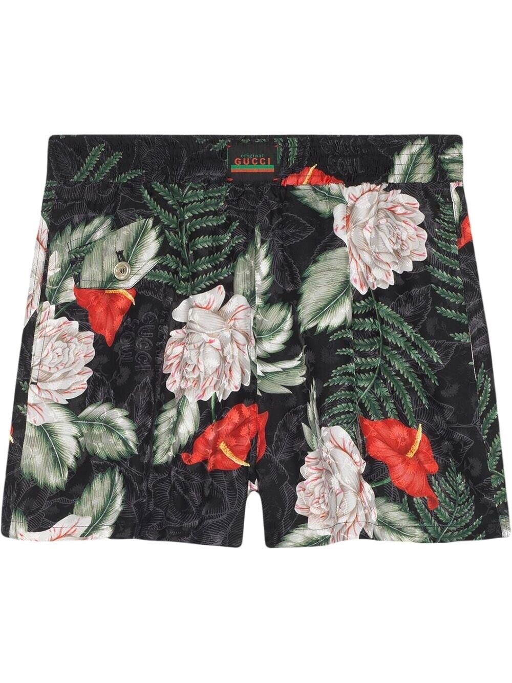 Neu mit Etikett: Gucci Damen-Shorts mit Hawaiian Dream-Jacquard-Print aus 100 % Seide, Größe 36 (XS) 619508