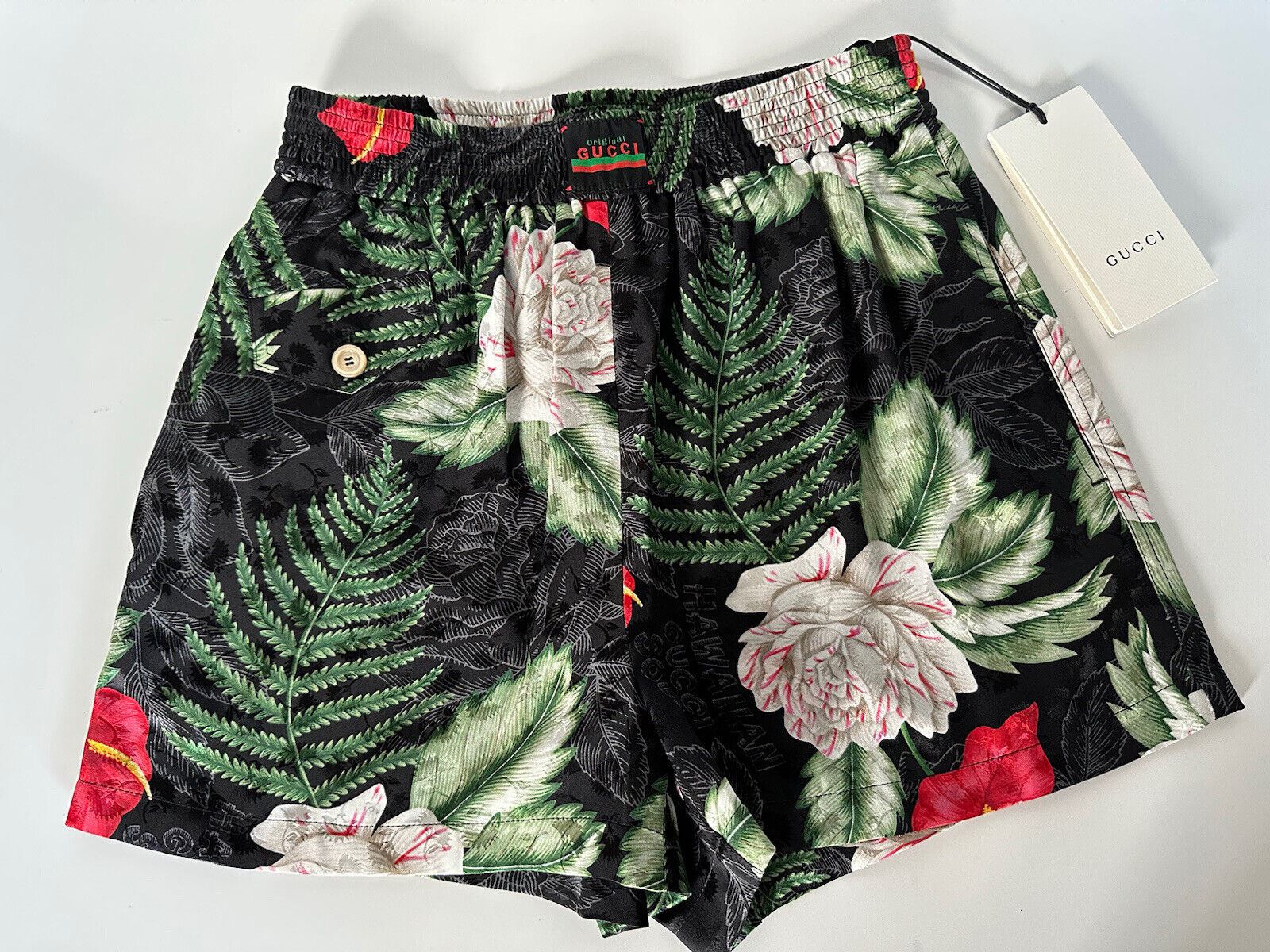 Neu mit Etikett: Gucci Damen-Shorts mit Hawaiian Dream-Jacquard-Print aus 100 % Seide, Größe 36 (XS) 619508