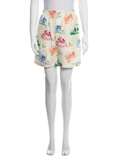 Neu mit Etikett: Gucci Mickey Stories auf Twill, 100 % Seide, elfenbeinfarbene Shorts, Größe 38 (S) 609679