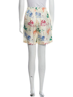 Neu mit Etikett: Gucci Mickey Stories auf Twill, 100 % Seide, elfenbeinfarbene Shorts, Größe 38 (S) 609679