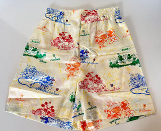 Neu mit Etikett: Gucci Mickey Stories auf Twill, 100 % Seide, elfenbeinfarbene Shorts, Größe 38 (S) 609679