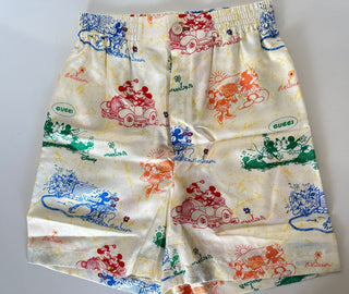 Neu mit Etikett: Gucci Mickey Stories auf Twill, 100 % Seide, elfenbeinfarbene Shorts, Größe 38 (S) 609679