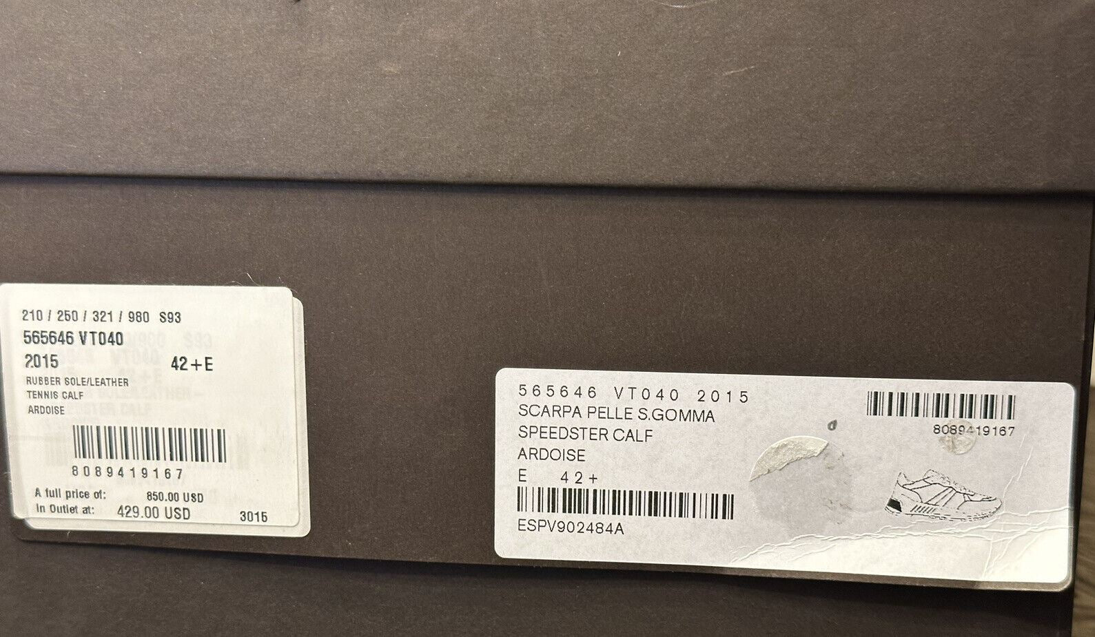 Мужские серые кроссовки из телячьей кожи Bottega Veneta 850 долларов США 9,5 США 565646 2015 г. 
