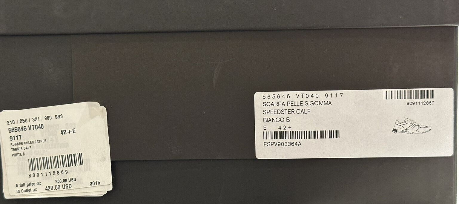 NIB $ 850 Bottega Veneta Herren-Sneakers aus weißem Kalbsleder 9,5 US 565646 9117 