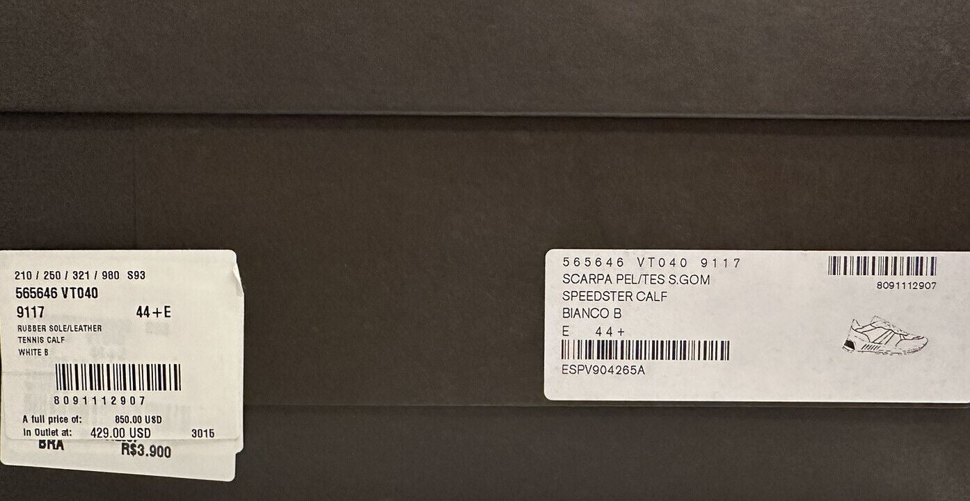 Мужские белые кроссовки из телячьей кожи Bottega Veneta 850 долларов США 11,5 США 565646 9117 