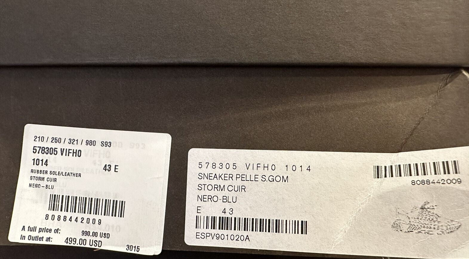 Мужские кожаные черные/синие кроссовки Bottega Veneta за 950 долларов США 10 США (43) 578305 1014 