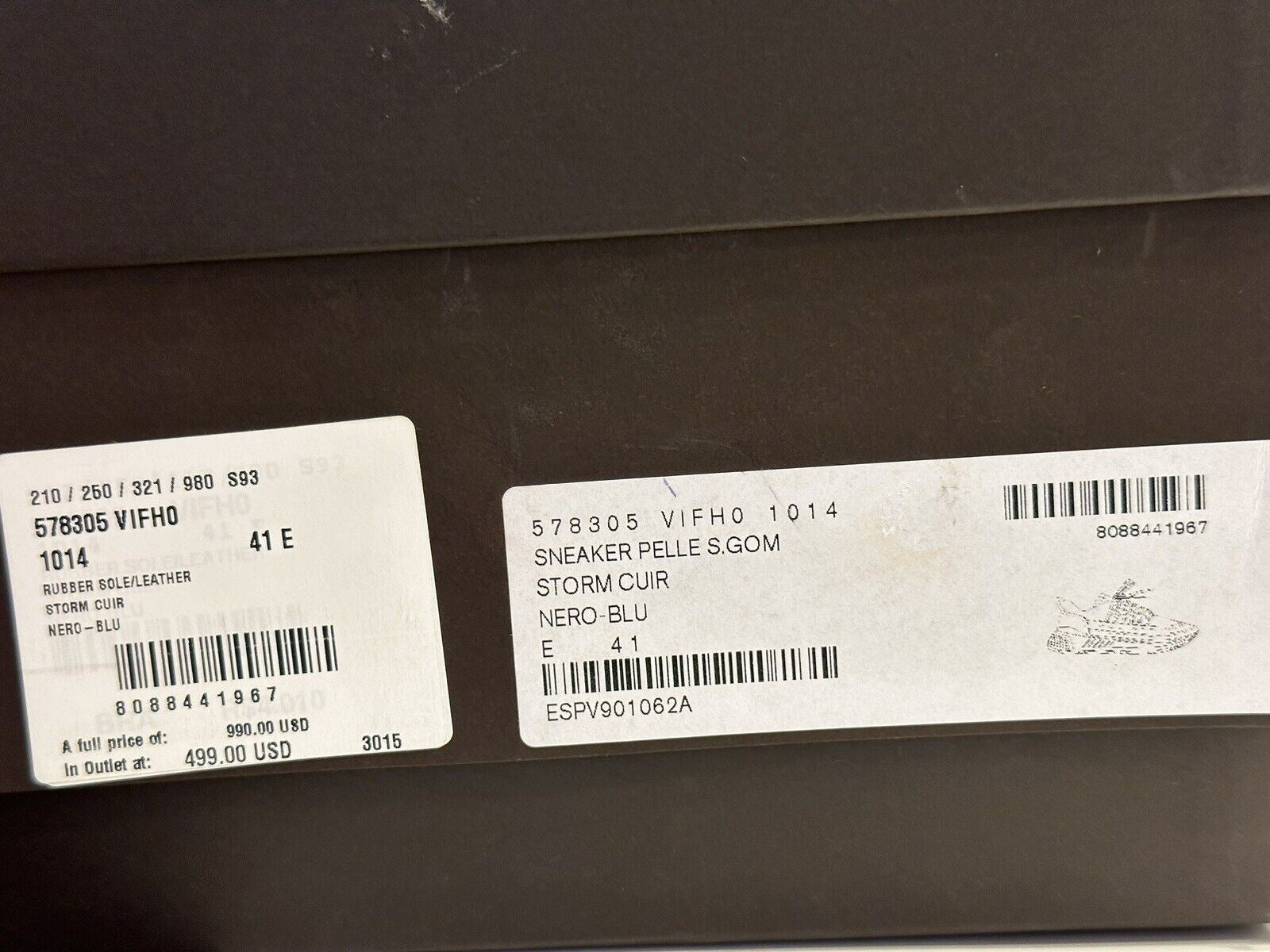 Мужские кожаные черные/синие кроссовки Bottega Veneta за 950 долларов США 8 США (41) 578305 1014 