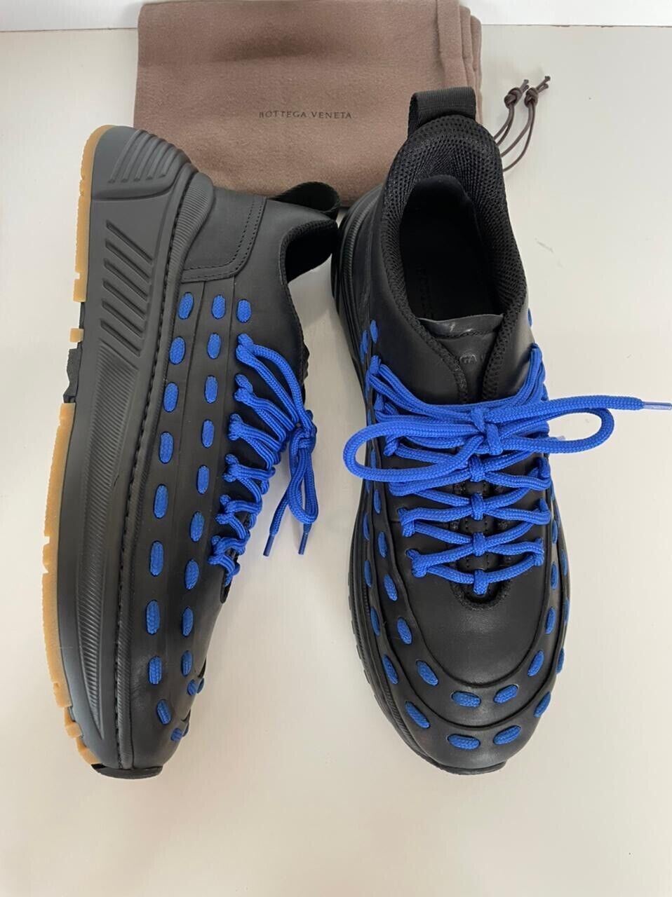 NIB $950 Bottega Veneta Mens Leather Black/Blue Sneakers 7.5 US 578305 1014