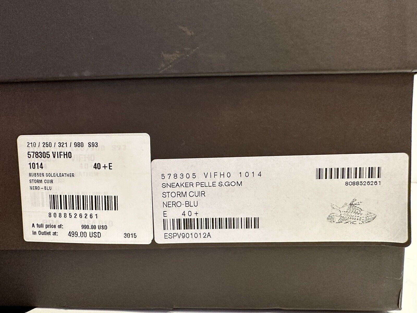 Мужские кожаные черные/синие кроссовки Bottega Veneta 950 долларов США 7,5 США 578305 1014 