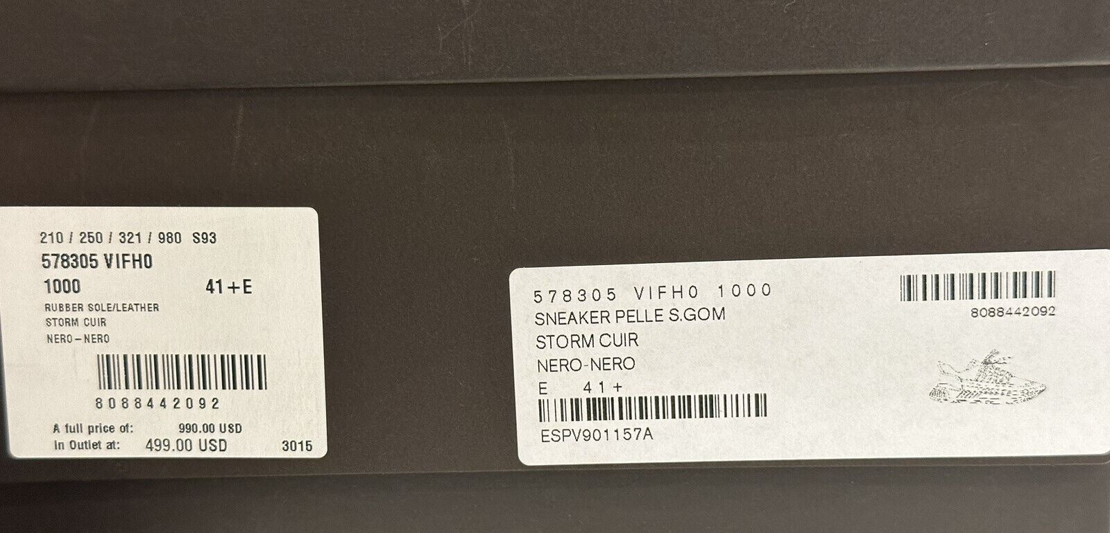 Мужские кожаные черные кроссовки Bottega Veneta 950 долларов США 8,5 США (41,5) 578305 1000 