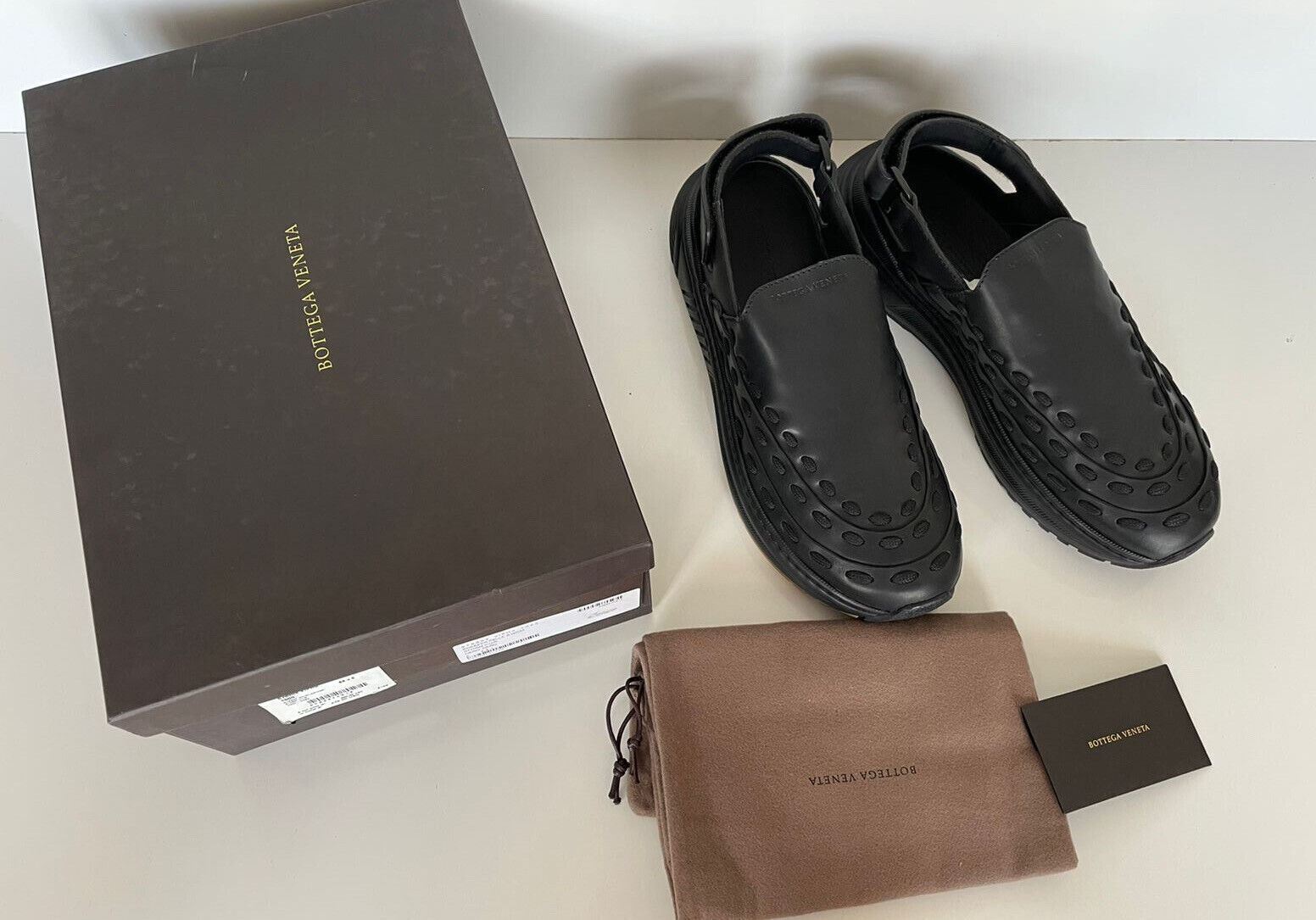 NIB $950 Bottega Veneta Mens Leather Black Sneakers Sandals 12 US (45 Eu) 578304