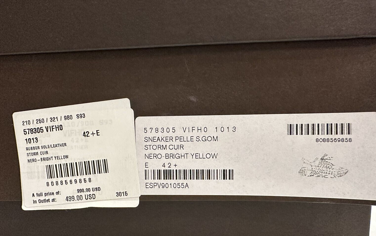 Мужские кожаные черные/желтые кроссовки Bottega Veneta 950 долларов США 9,5 США 578305 1013 