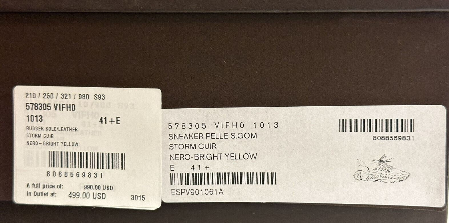 NIB 950 $ Bottega Veneta Herren-Sneaker aus Leder in Schwarz/Gelb 8,5 US 578305 1013 