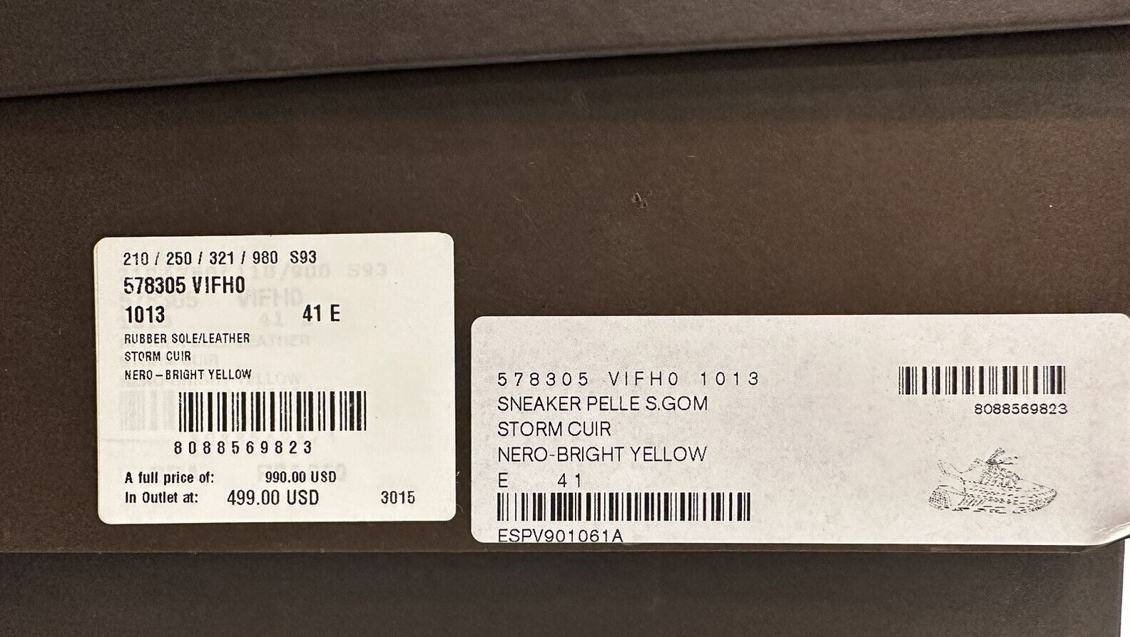 Мужские кожаные черные/желтые кроссовки Bottega Veneta за 950 долларов США 8 США (41) 578305 1013 