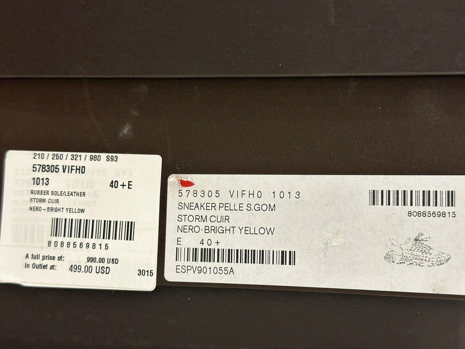 Мужские кожаные черные/желтые кроссовки Bottega Veneta 950 долларов США 7,5 США 578305 1013 