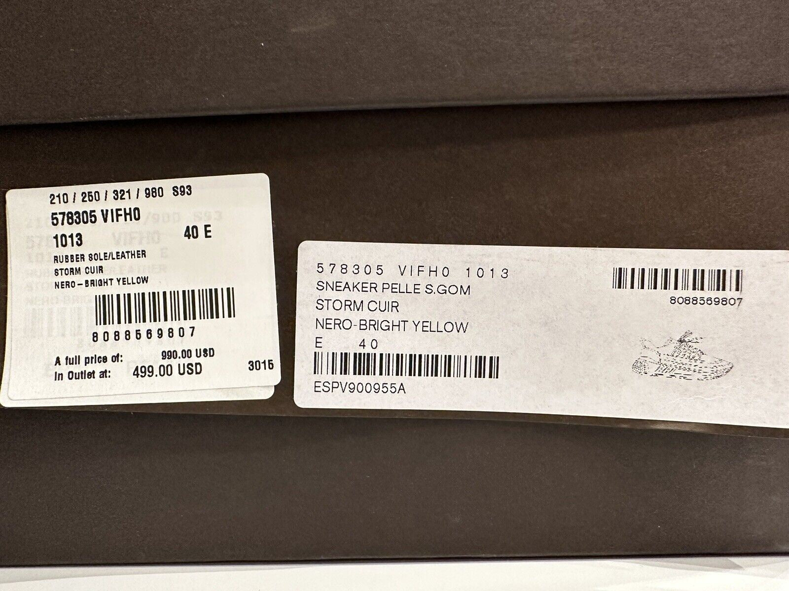 Мужские кожаные черные/желтые кроссовки Bottega Veneta за 950 долларов США 7 США 578305 1013 