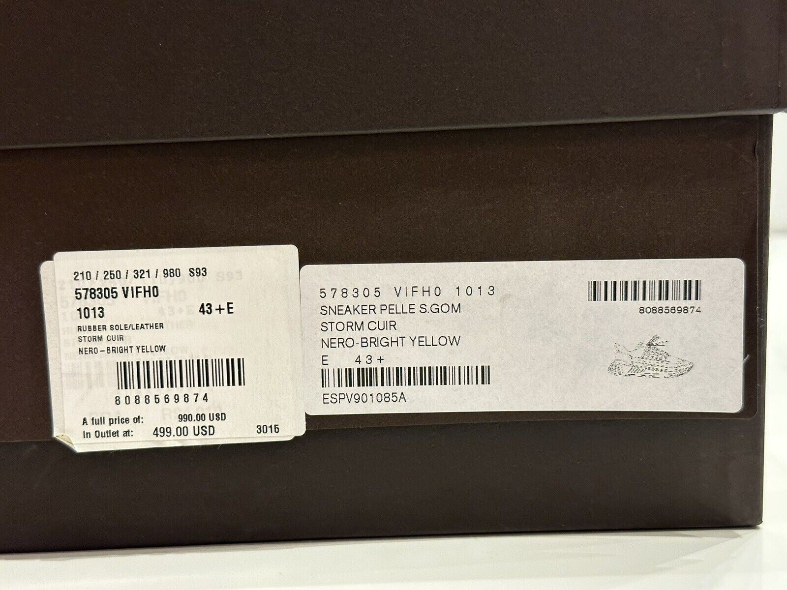 Мужские кожаные черные/желтые кроссовки Bottega Veneta 950 долларов США 10,5 США 578305 1013 