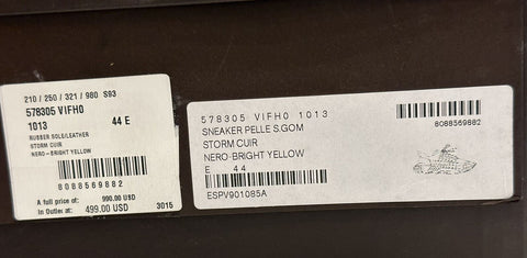 NIB $950 Bottega Veneta Mens Leather Black/Yellow Sneakers 11 US 578305 1013