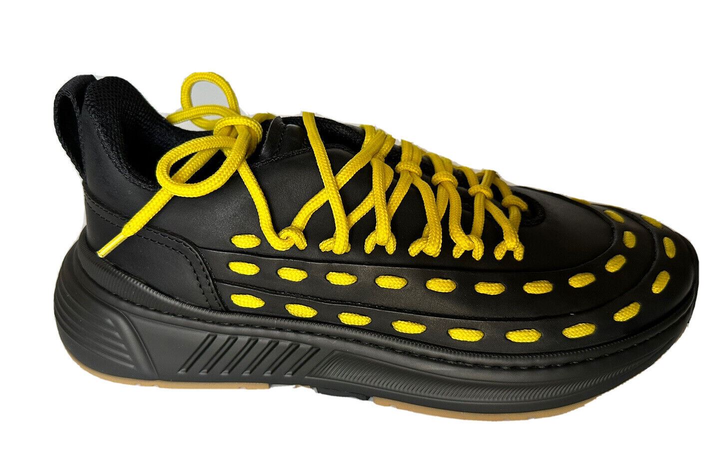 NIB $950 Bottega Veneta Mens Leather Black/Yellow Sneakers 12 US 578305 1013