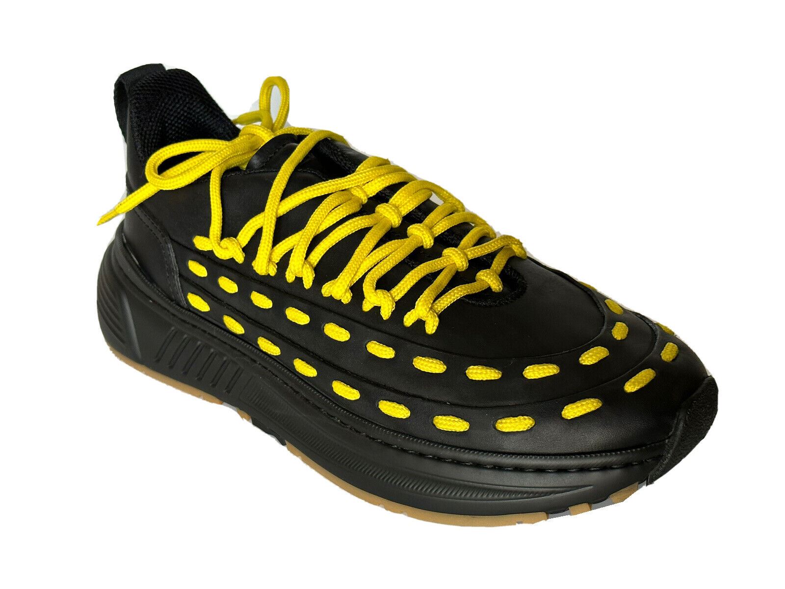 NIB $950 Bottega Veneta Mens Leather Black/Yellow Sneakers 12 US 578305 1013