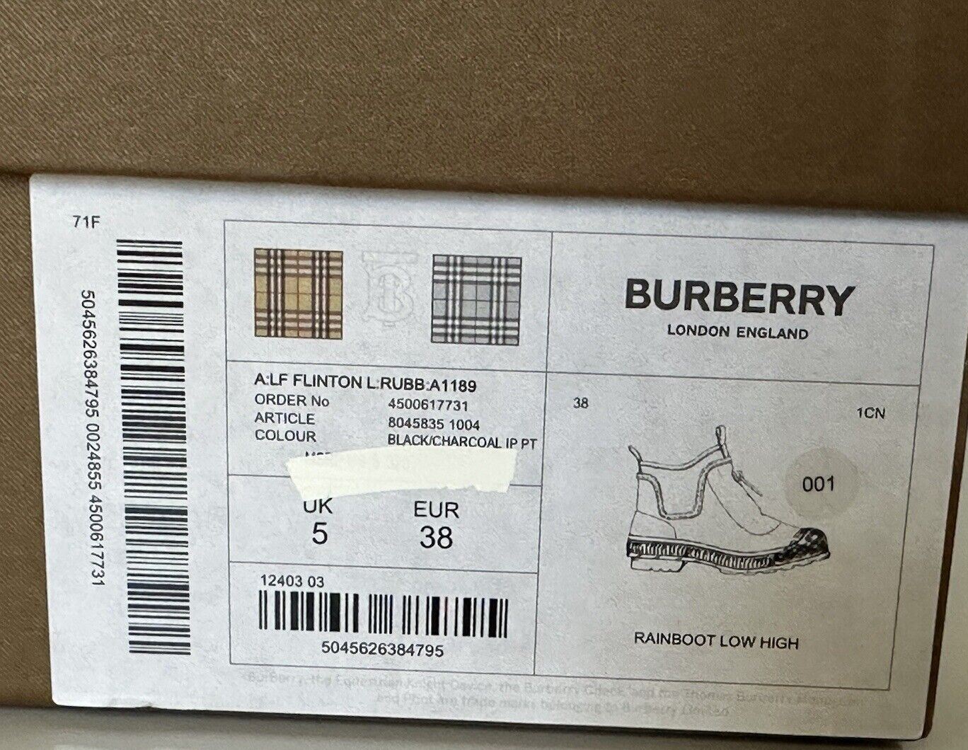 NIB Burberry Rubber Damen-Stiefeletten in Schwarz/Kohle, 8 US (38 Euro) 8045835 