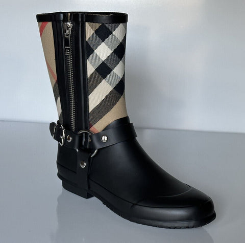 NIB Burberry Rubber Women's Black/Archive Beige Ankle Boots 5 US (35 Eu) 8034405