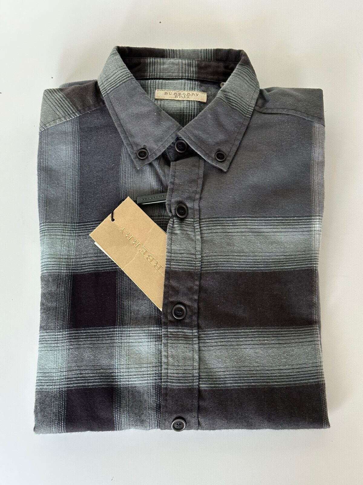 NWT $295 Burberry Brit Men's Pewter Blue Cotton Button-down Shirt XS 3902560