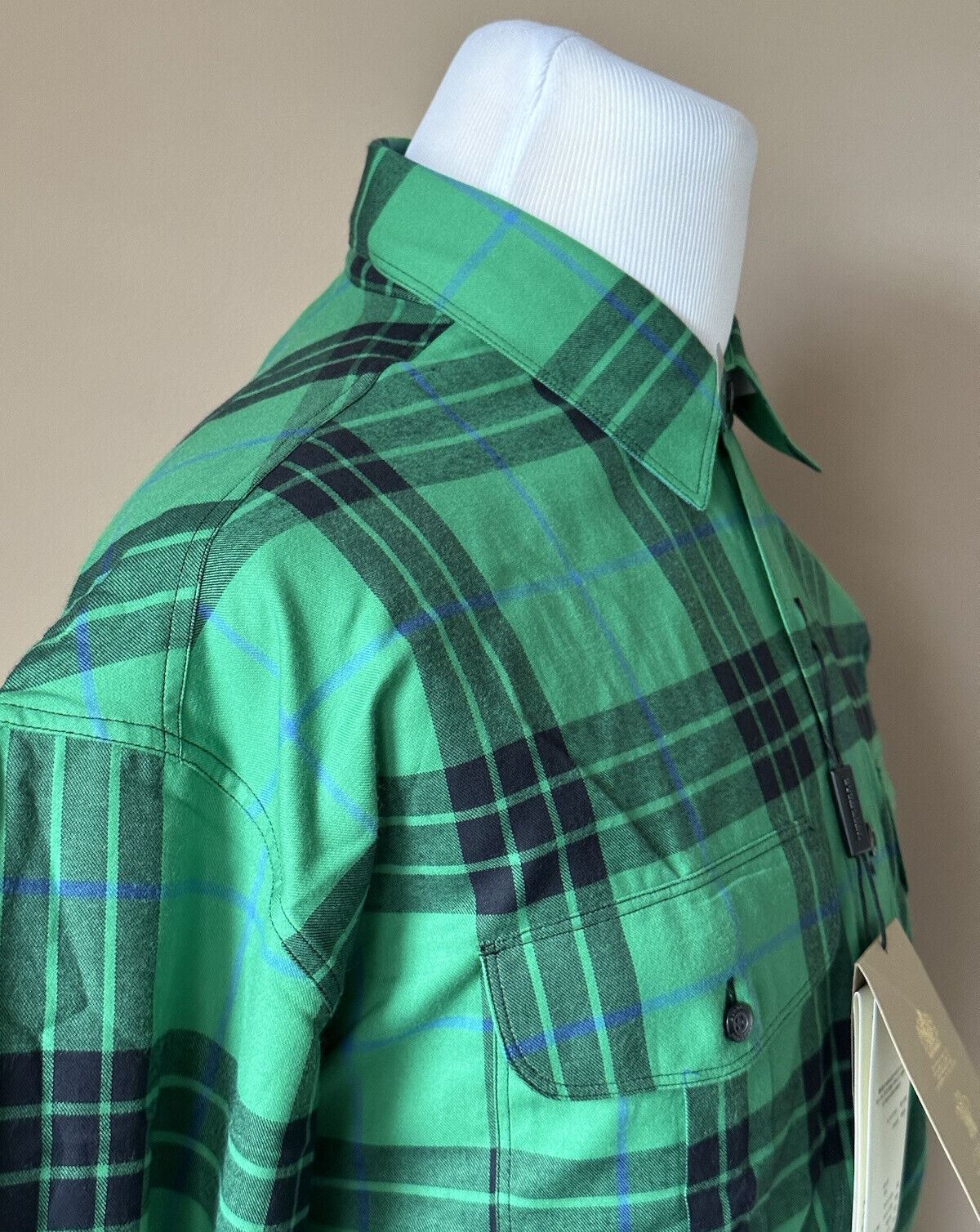 NWT $340 Burberry Men's Neon Green Cotton Button-Up Shirt 2XL 80011131