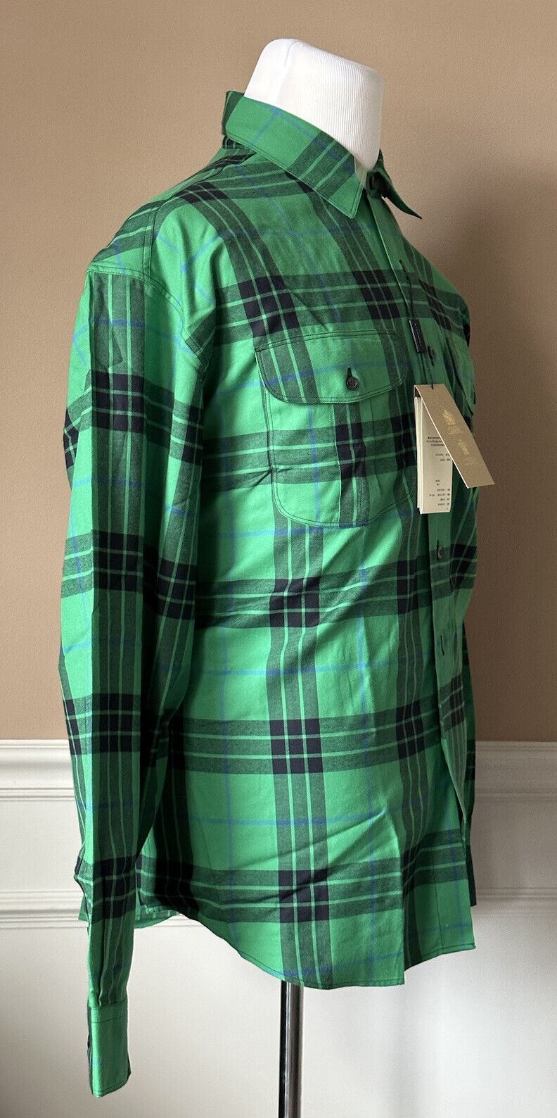 NWT $340 Burberry Men's Neon Green Cotton Button-Up Shirt 2XL 80011131