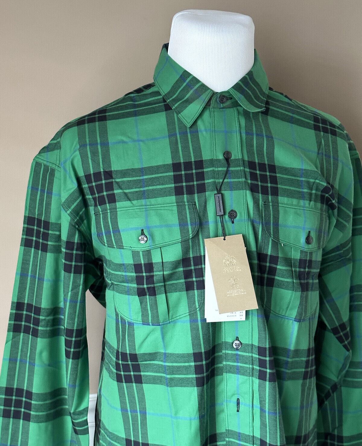 NWT $340 Burberry Men's Neon Green Cotton Button-Up Shirt 2XL 80011131