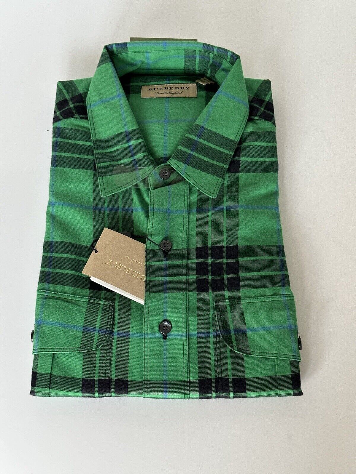 NWT $340 Burberry Men's Neon Green Cotton Button-Up Shirt 2XL 80011131