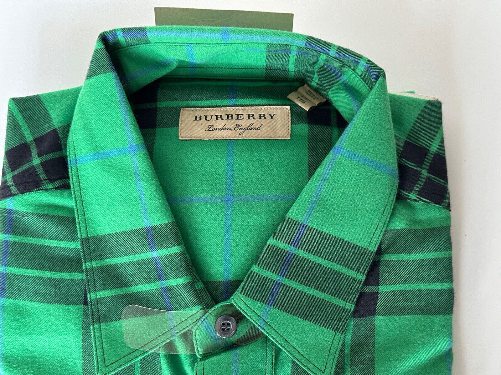 NWT $340 Burberry Men's Neon Green Cotton Button-Up Shirt 2XL 80011131