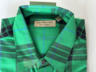 Neu mit Etikett: 340 $ Burberry Herren-Hemd mit Knöpfen aus neongrüner Baumwolle 2XL 80011131